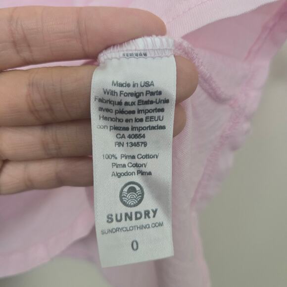 NEW Anthropologie Sundry 100% Pima Cotton Shirred Sleeve Tee Size 0 Light Pink - Picture 4 of 6